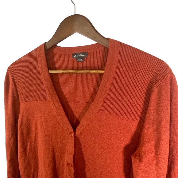 Eddie Bauer Lambswool Wool Blend Cardigan Orange Sweater Womens SIZE MEDIUM - Picture 9 of 9